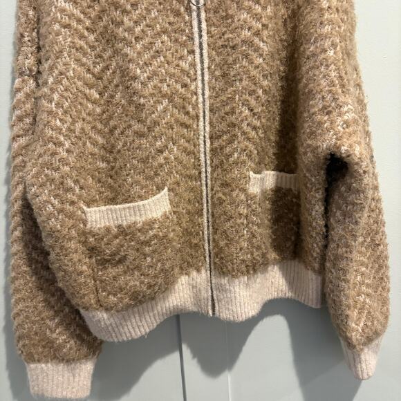 A New Day Sweater Womens Large Beige Tan Zip Up Textured Cardigan Pockets - Picture 4 of 11